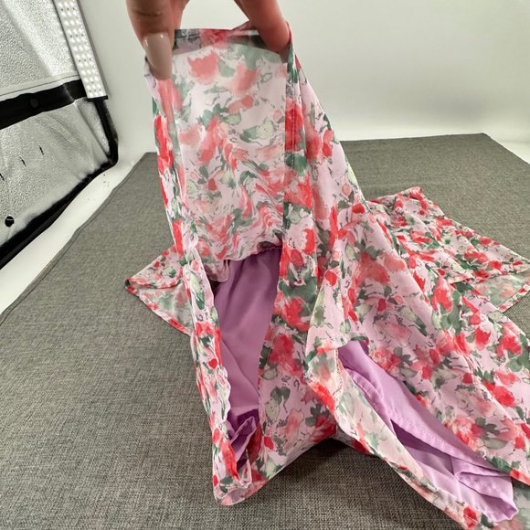 Harper Wren Cute Floral Romper Small Strapless Lined Light Lavender Red Green - Picture 13 of 16